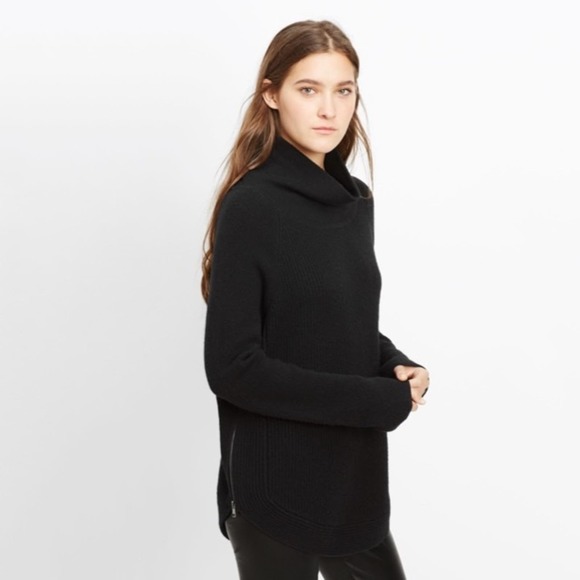 Vince Black Ribbed Knit Turtleneck Side Zip Small